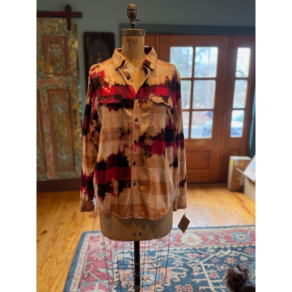 Distressed/ Reworked Flannel| Vintage Kitten Patchwork| Boho Cottagecore| XL - Picture 4 of 4